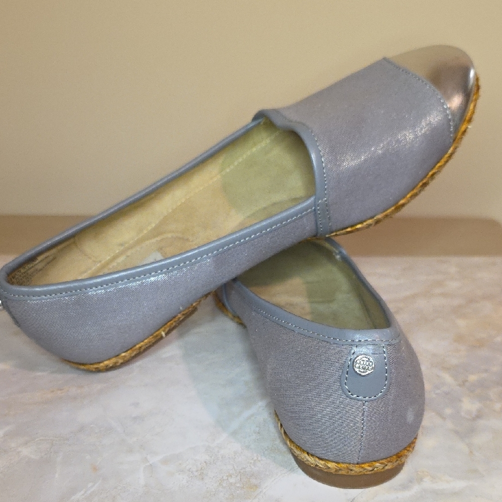 Silver Tipped Gray Flats Balletcore Espadrille Comfy Office Shoes Women 8